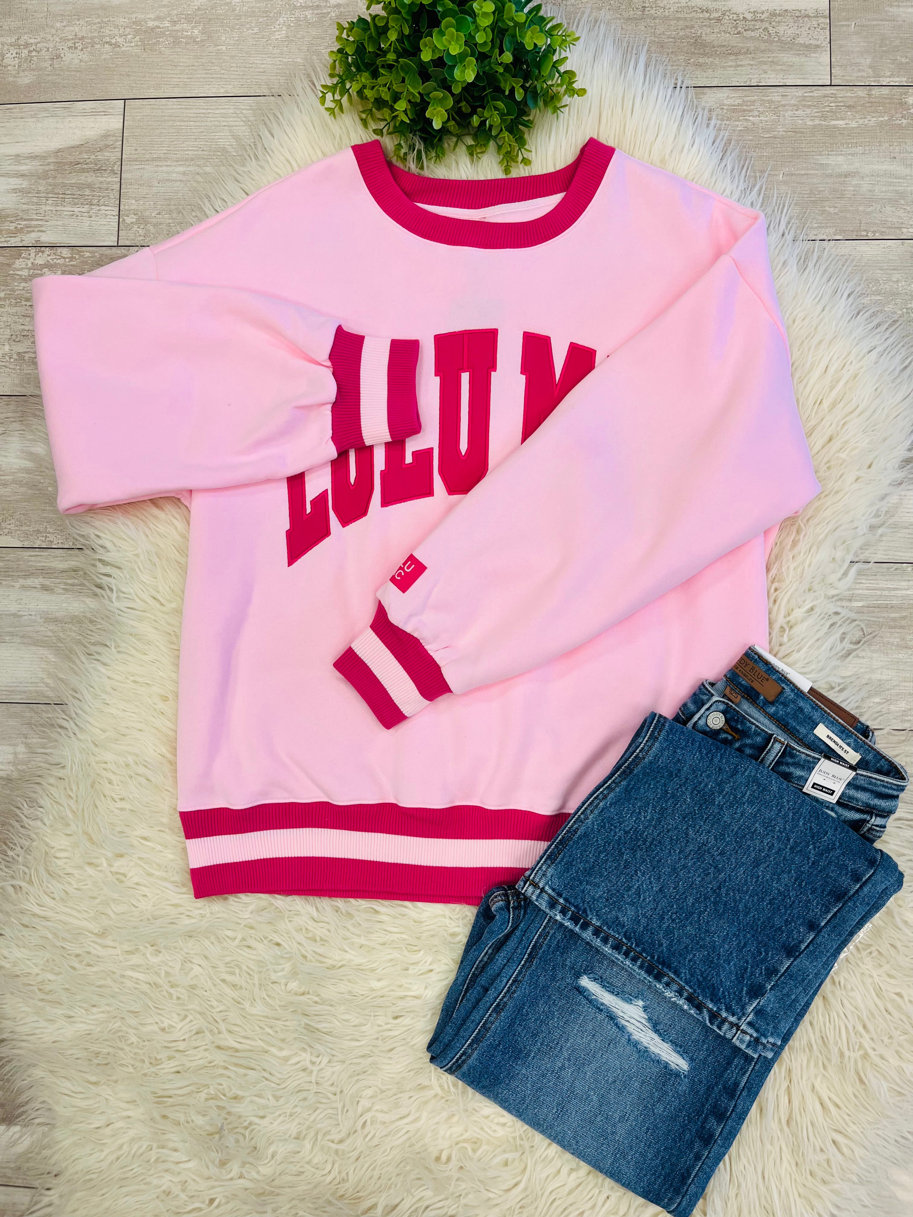 Women’s LuLu Mac Light Pink/Hot Pink Stitch Sweatshirt - Oversized  Fit