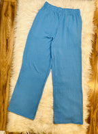 Women’s Short Sleeve Ribbed Drawstring pant sets Sky Blue