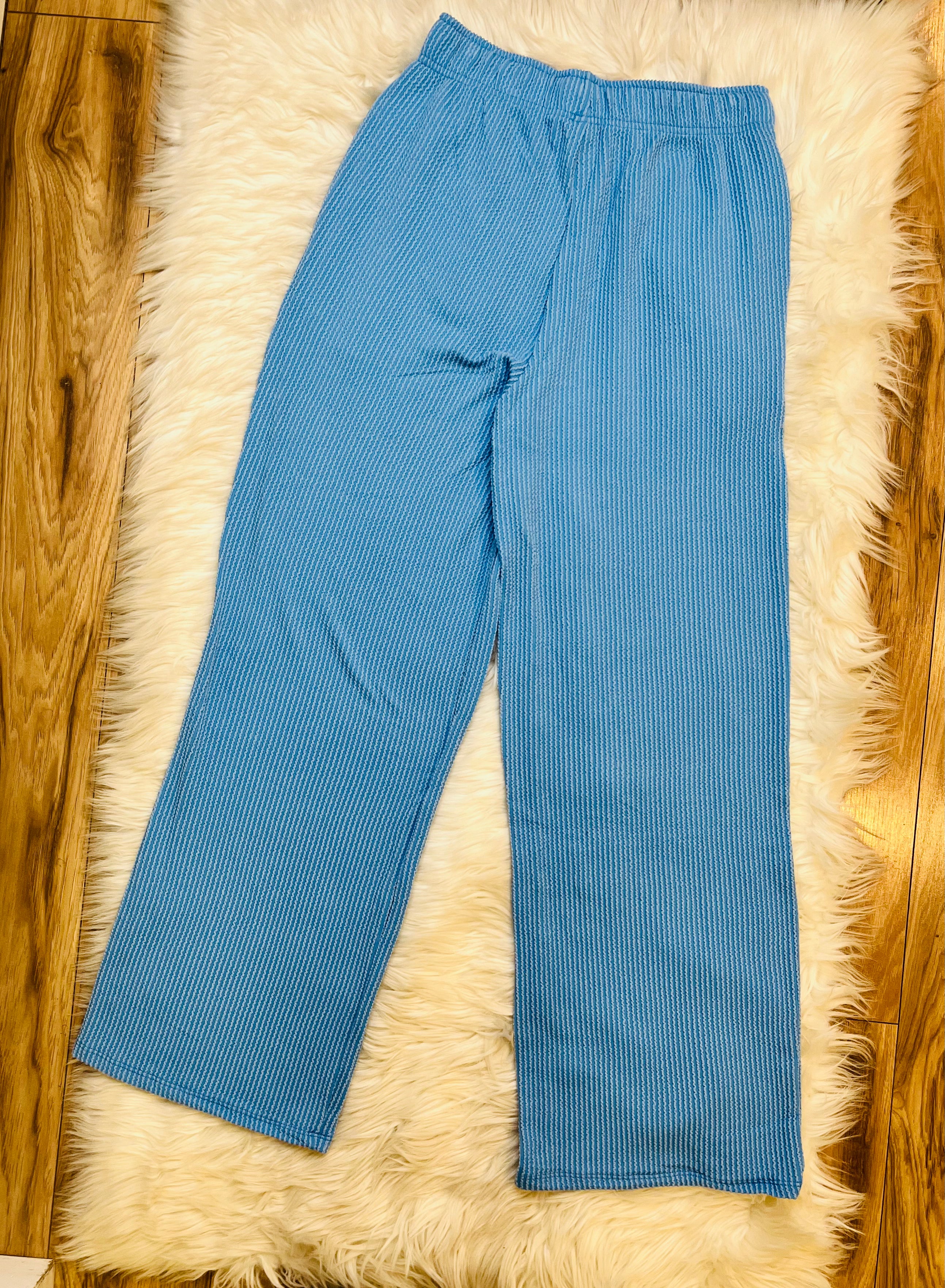 Women’s Short Sleeve Ribbed Drawstring pant sets Sky Blue