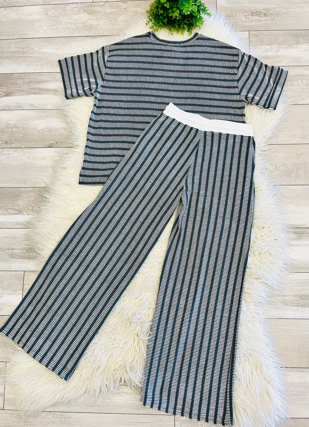 Women’s Zenana Green Ribbed Drop - Shoulder Two Piece Set