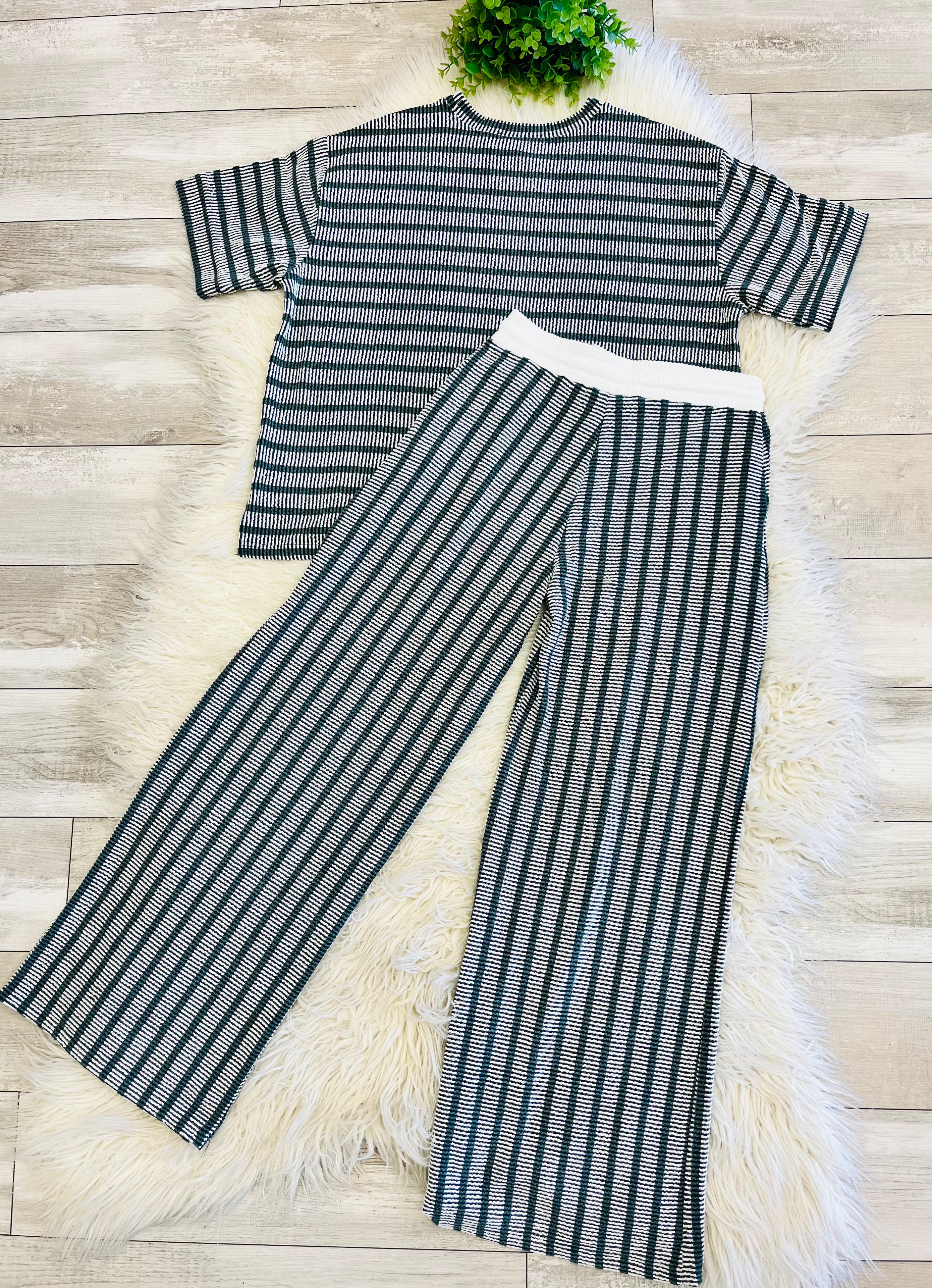 Women’s Zenana Green Ribbed Drop - Shoulder Two Piece Set