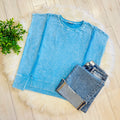 Women’s Sky Blue Zenana Sleeveless Acid Wash Top with Slits