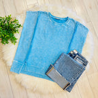 Women’s Sky Blue Zenana Sleeveless Acid Wash Top with Slits