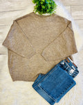 Women’s Zenana Shoulder - Drop Sweater Top in Mocha