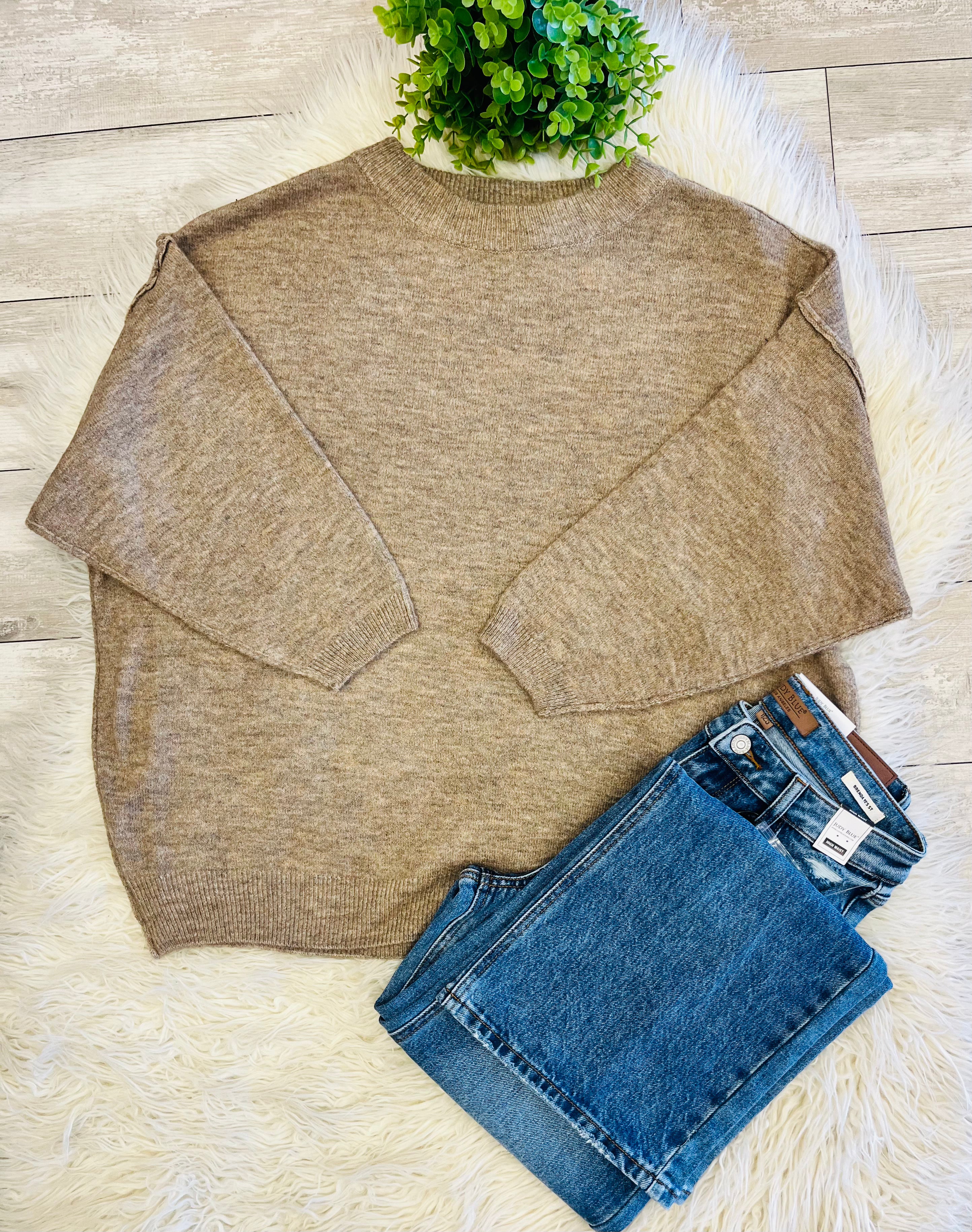 Women’s Zenana Shoulder - Drop Sweater Top in Mocha