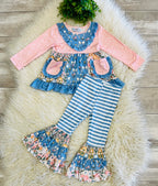 Girl’s Pink & Blue Floral Bow Outfit