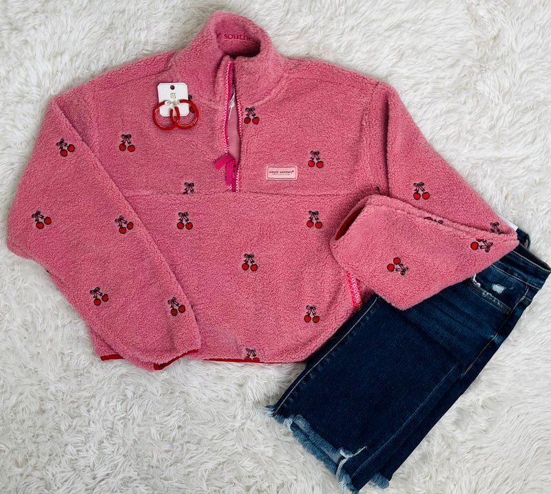 Simply Southern Cherry Print 1/2 Zip Pullover