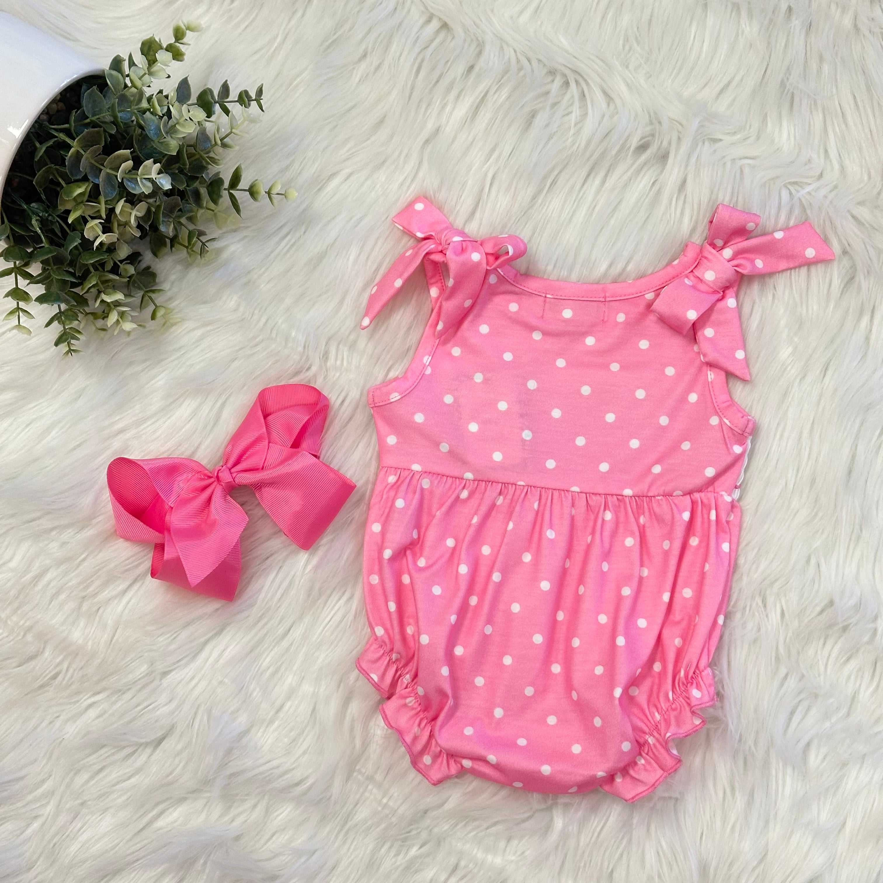 Girls Pink Polka Dot Summer Dessert Romper