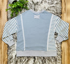 Women’s Very J Denim Blue and Cream Stripe Patch Top