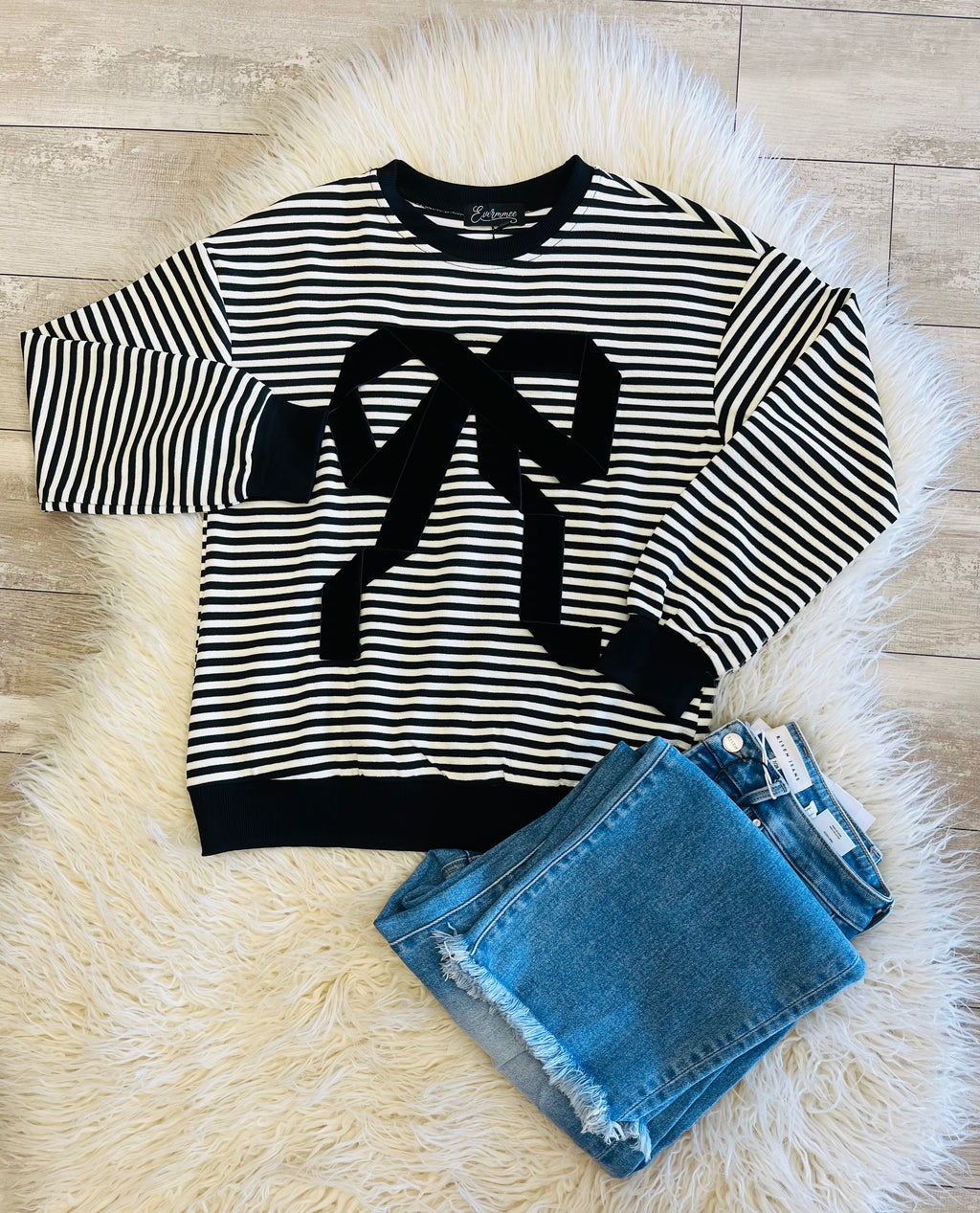 Women’s Evermmee Classy Bow Stripped long sleeve Blouse - True to Size