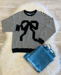 Women’s Evermmee Classy Bow Stripped long sleeve Blouse - True to Size