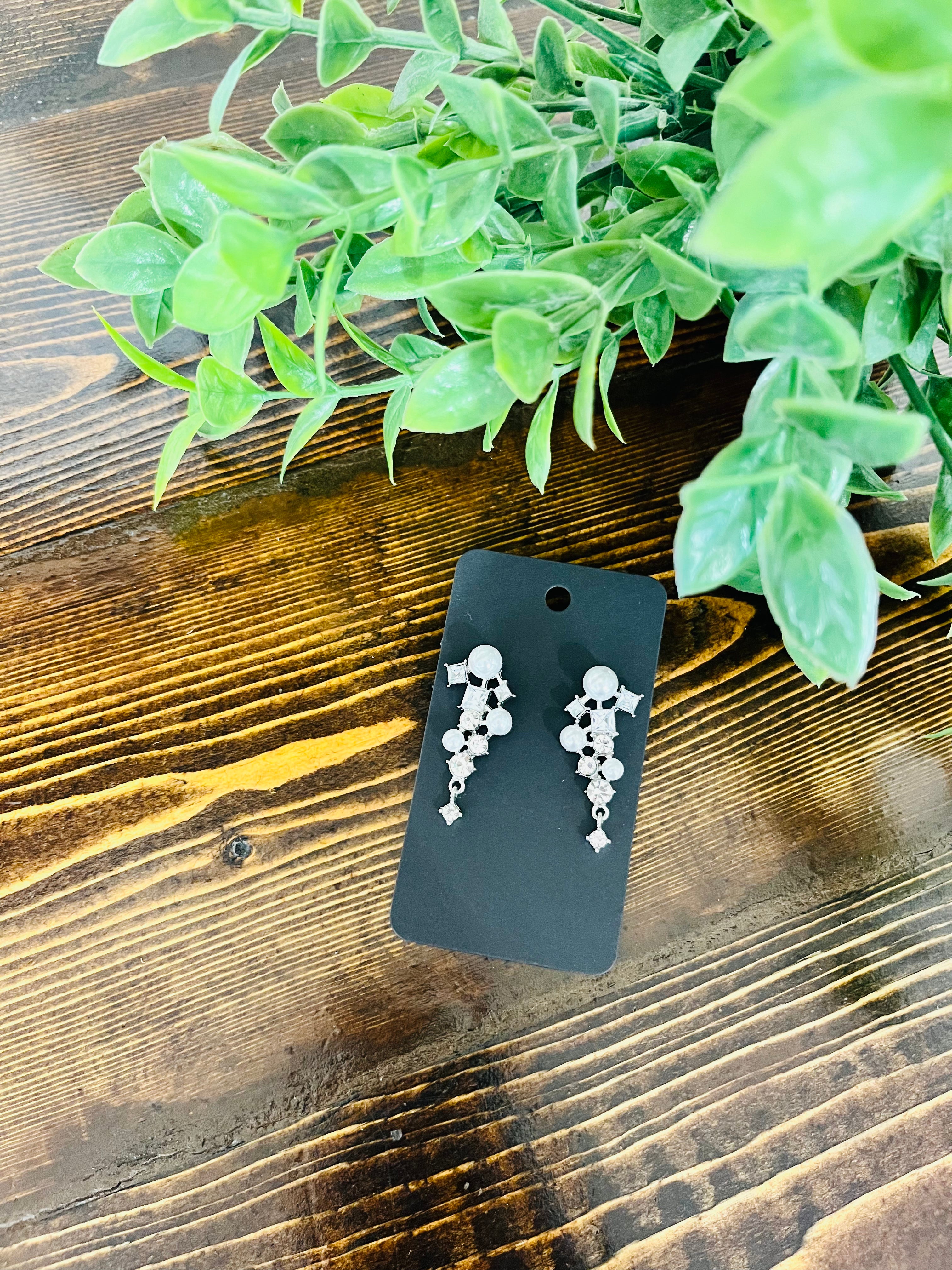 Women’s Silver Diamond and Pearl Rainfall Earrings