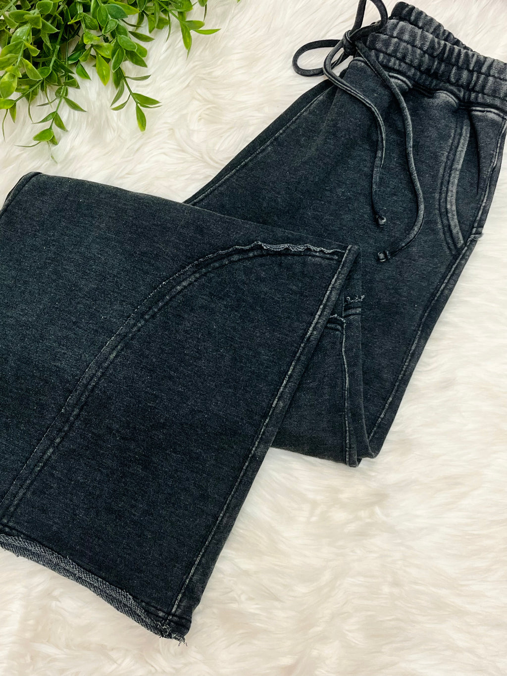 Women’s Zenana Ash Black Wide Leg Acid Wash Pants -Oversized