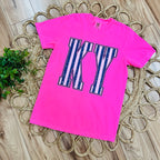 Women’s Hot Pink KY with Navy Stripes Graphic Tee