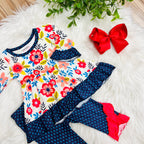 Girl’s Red and Navy Mixed Print Set
