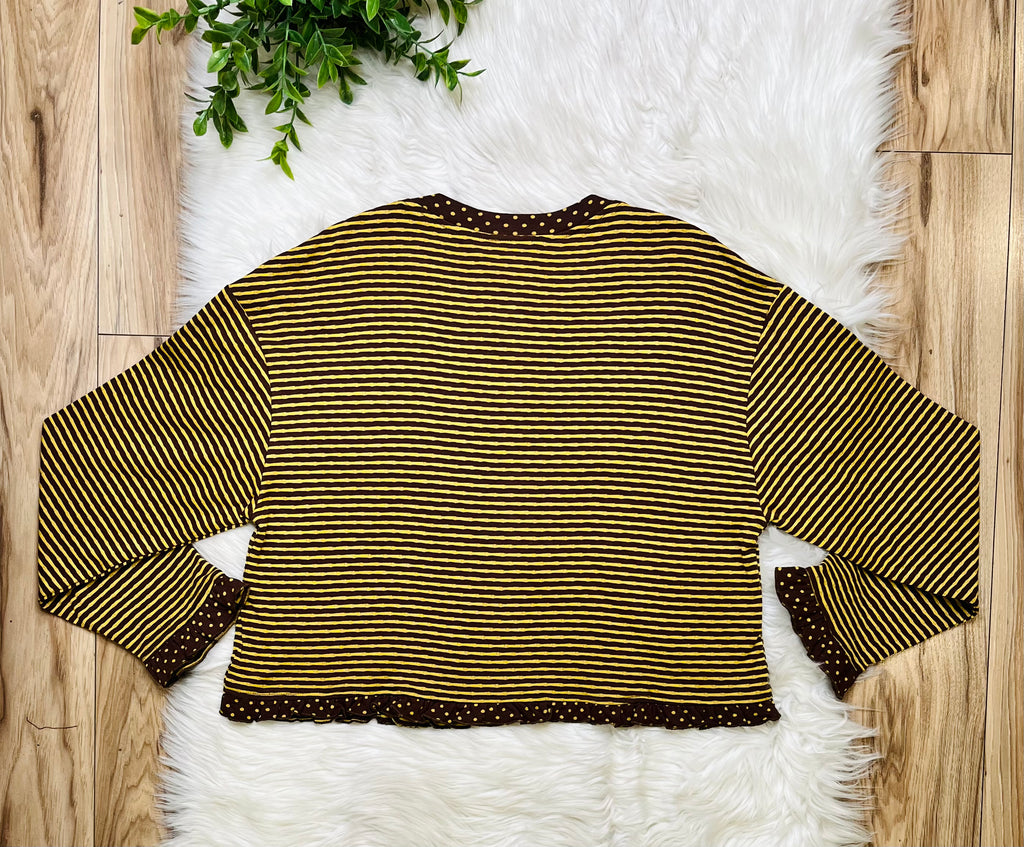 Women’s Very J Brown and Yellow Stripe and Polka Dot Top- True to size
