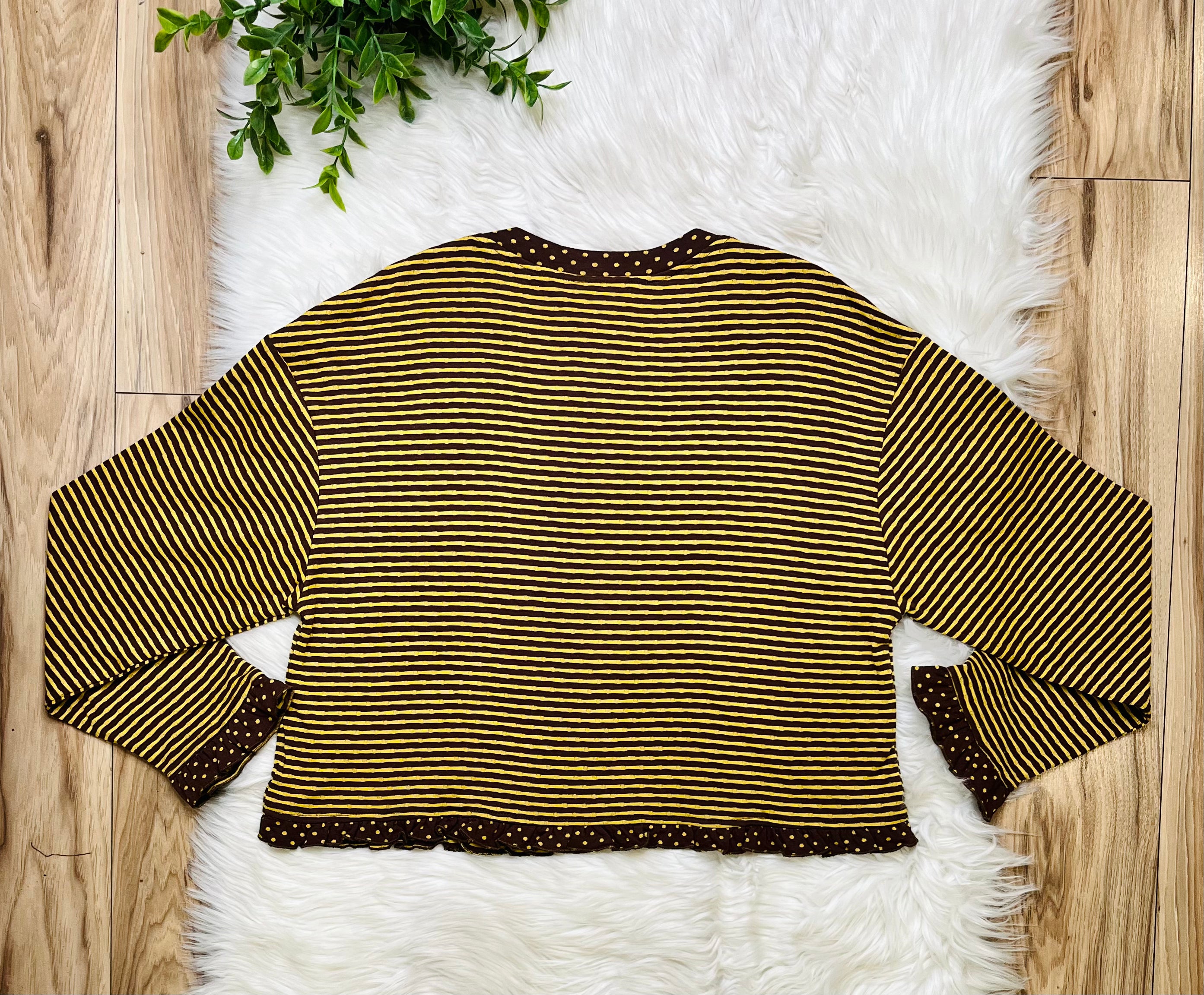 Women’s Very J Brown and Yellow Stripe and Polka Dot Top- True to size