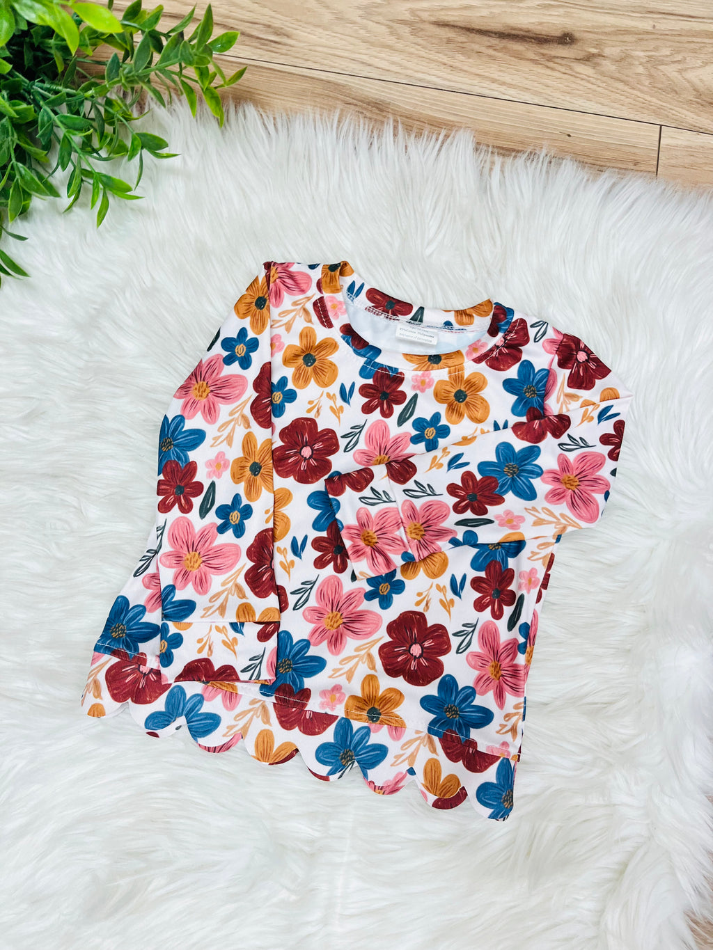 Girl’s Fall Floral Pant Outfit with Scalloped Trim