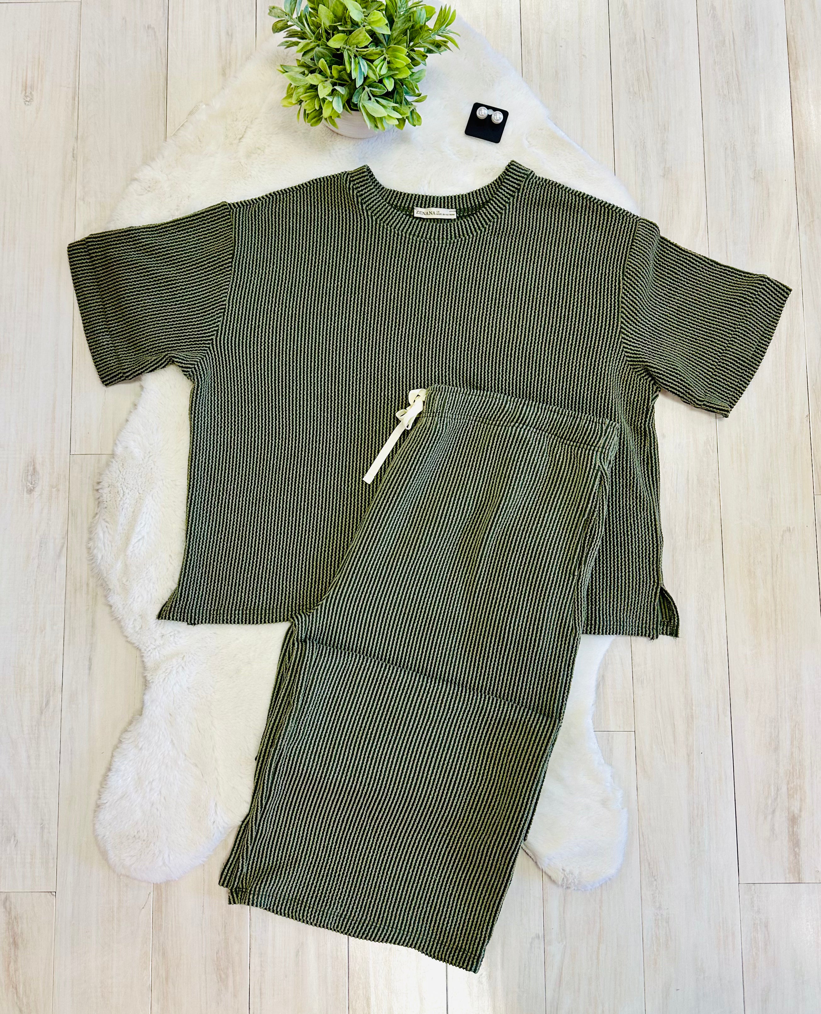 Women’s Zenana Forest Green Ribbed Set