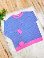 Women’s Zenana Aqua Blue and Pink Stripe Long Sleeve Top