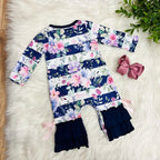 Girl’s Purple and Navy Floral Print Romper