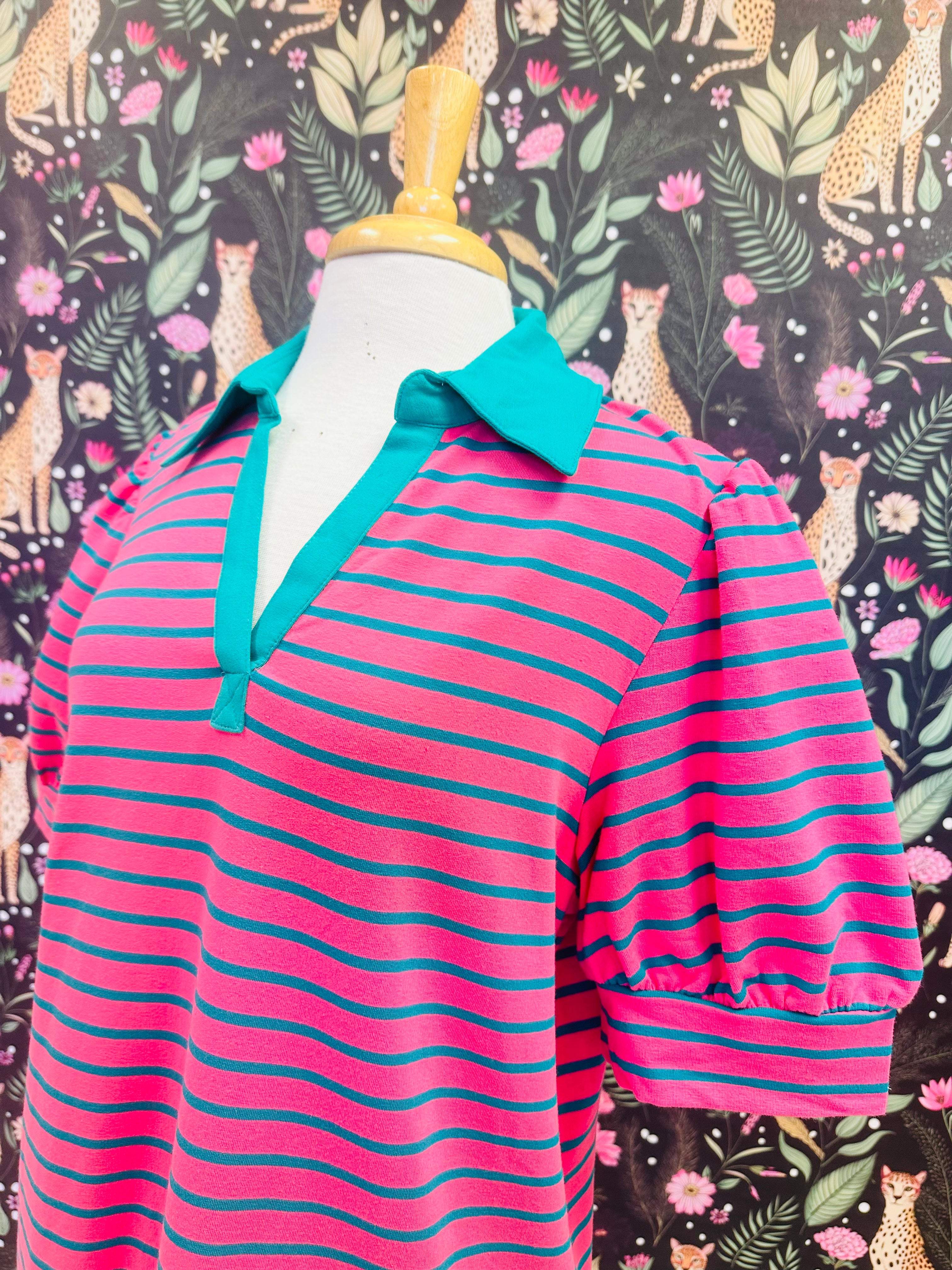 Women’s Evermmee Curvy Pink and Green Stripe Dress with Pockets