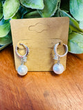 Silver Hoop Drop Pearl Earrings