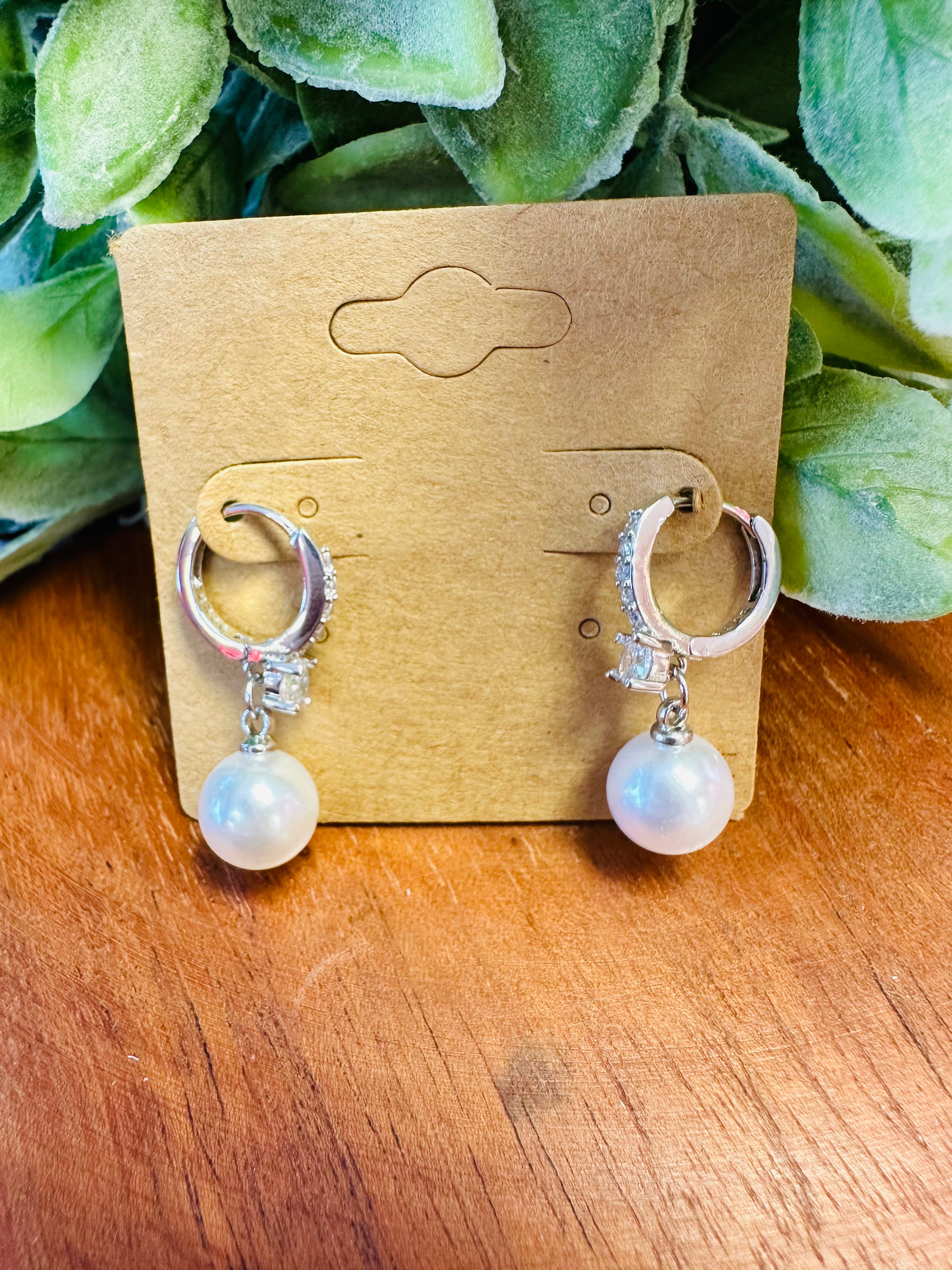 Silver Hoop Drop Pearl Earrings