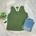 Women’s Evermmee Olive Green Ribbed Top with Flutter Sleeves