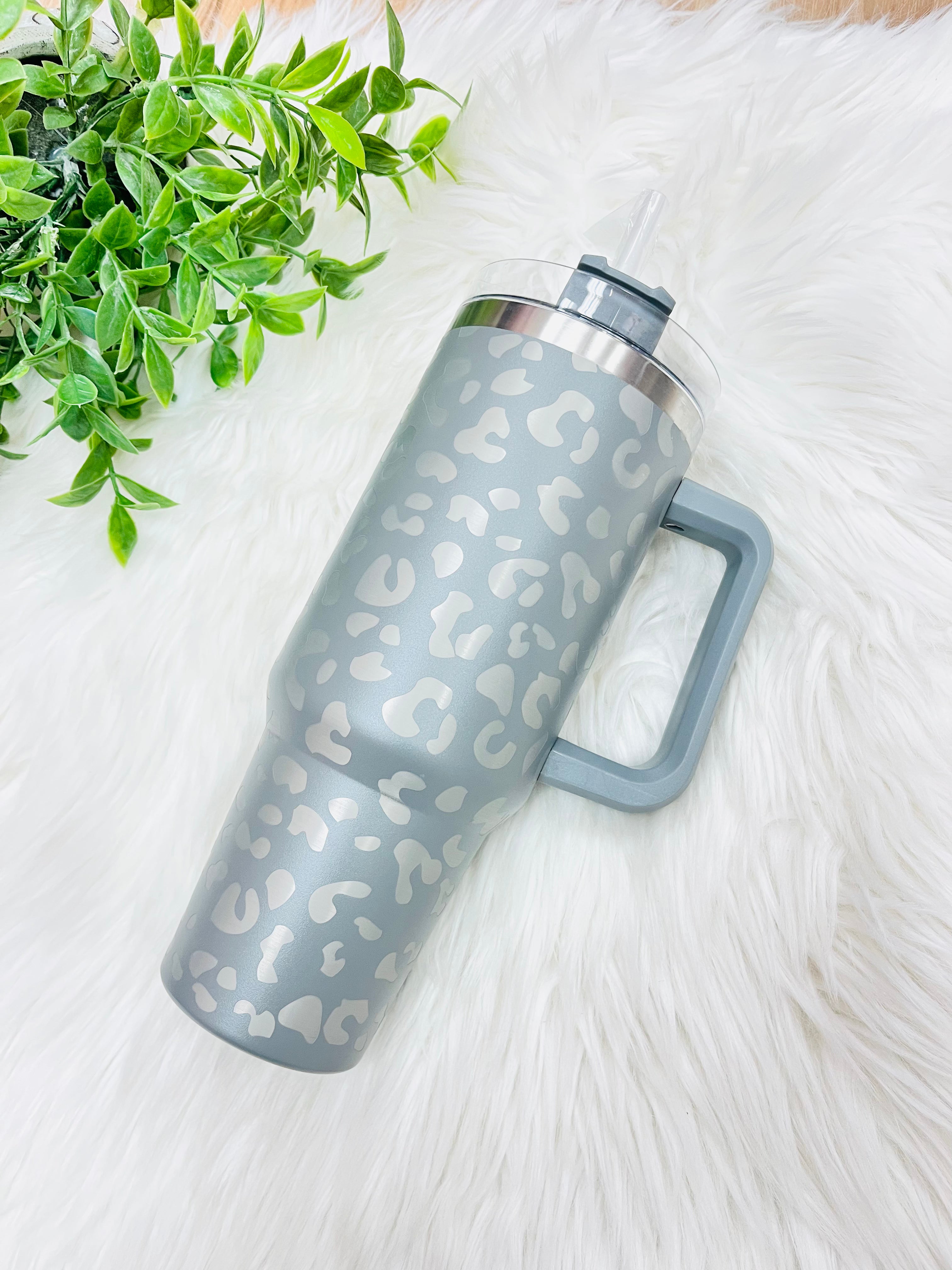 Grey Leopard/Cheetah Print Tumbler