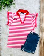 Women’s Evermmee Pink Stripe Flutter Sleeve Top