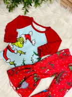 Girl’s Grinch Flare Pant Outfit with Ruffles