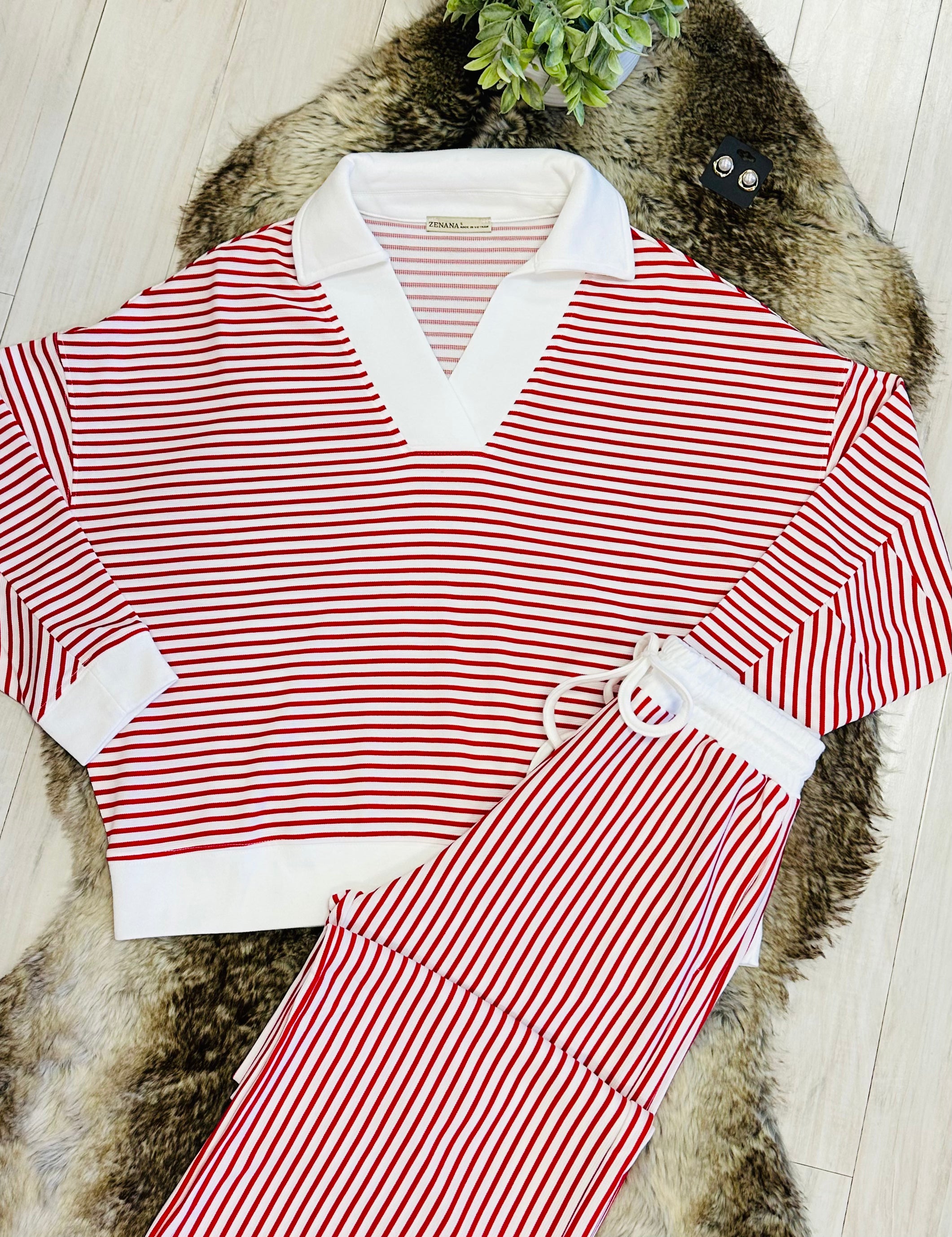 Women’s Zenana White & Red Long Sleeve Set