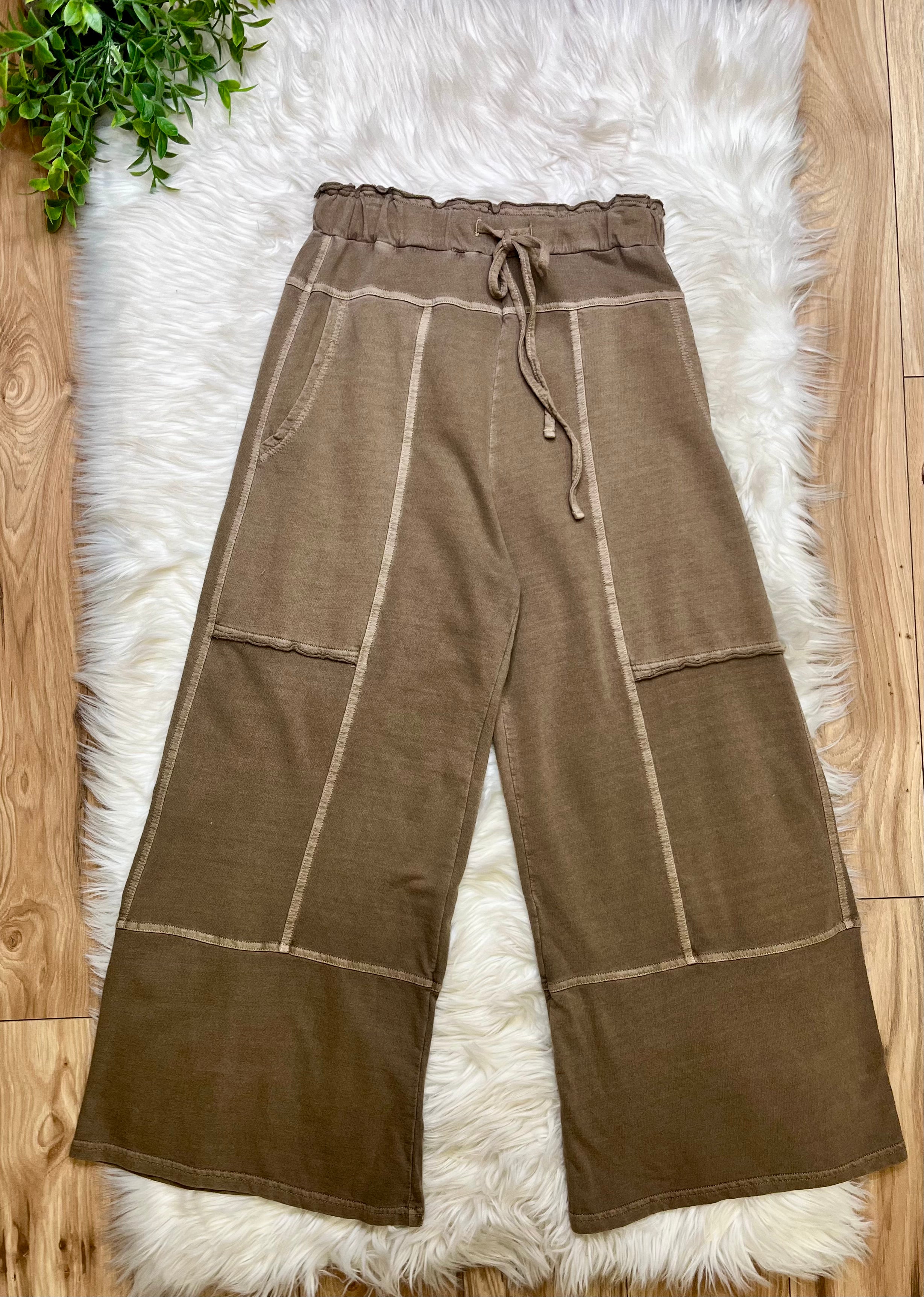 Women’s Zenana Exposed Seam Mocha Drawstring Pants- True to Size