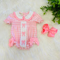 Girl’s Pretty Bows Pink Gingham Embroidered Romper