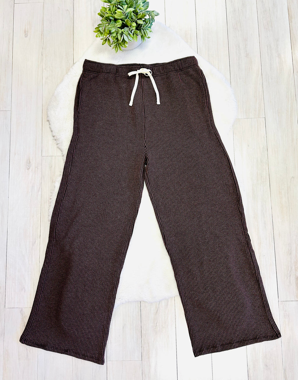 Women’s Zenana Brown Ribbed Set