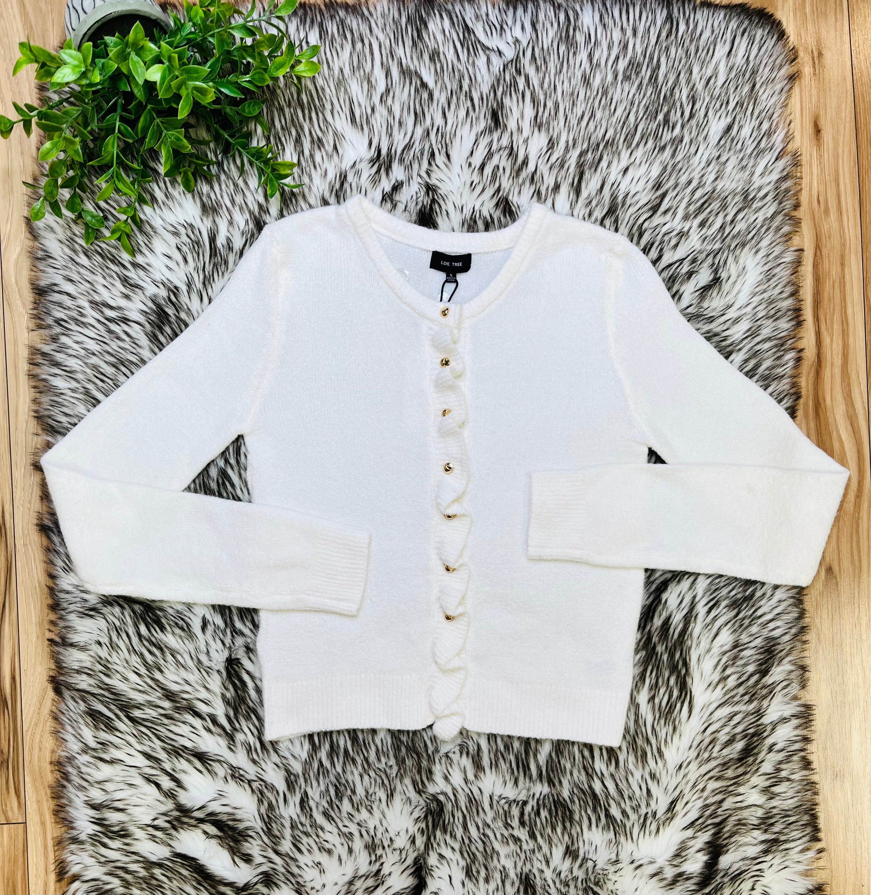 Women’s Love Tree Ivory Gold Button Up Sweater Top- True to Size