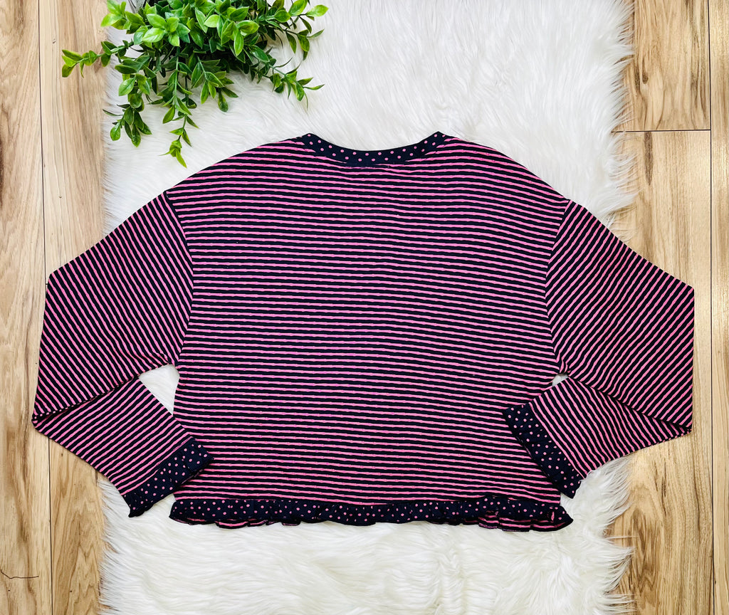 Women’s Very J Navy and Pink Stripe and Polka Dot Top- True to size