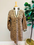 Women’s Leopard Print Long Sleeve V Neck Dress by Jodifl- True to Size