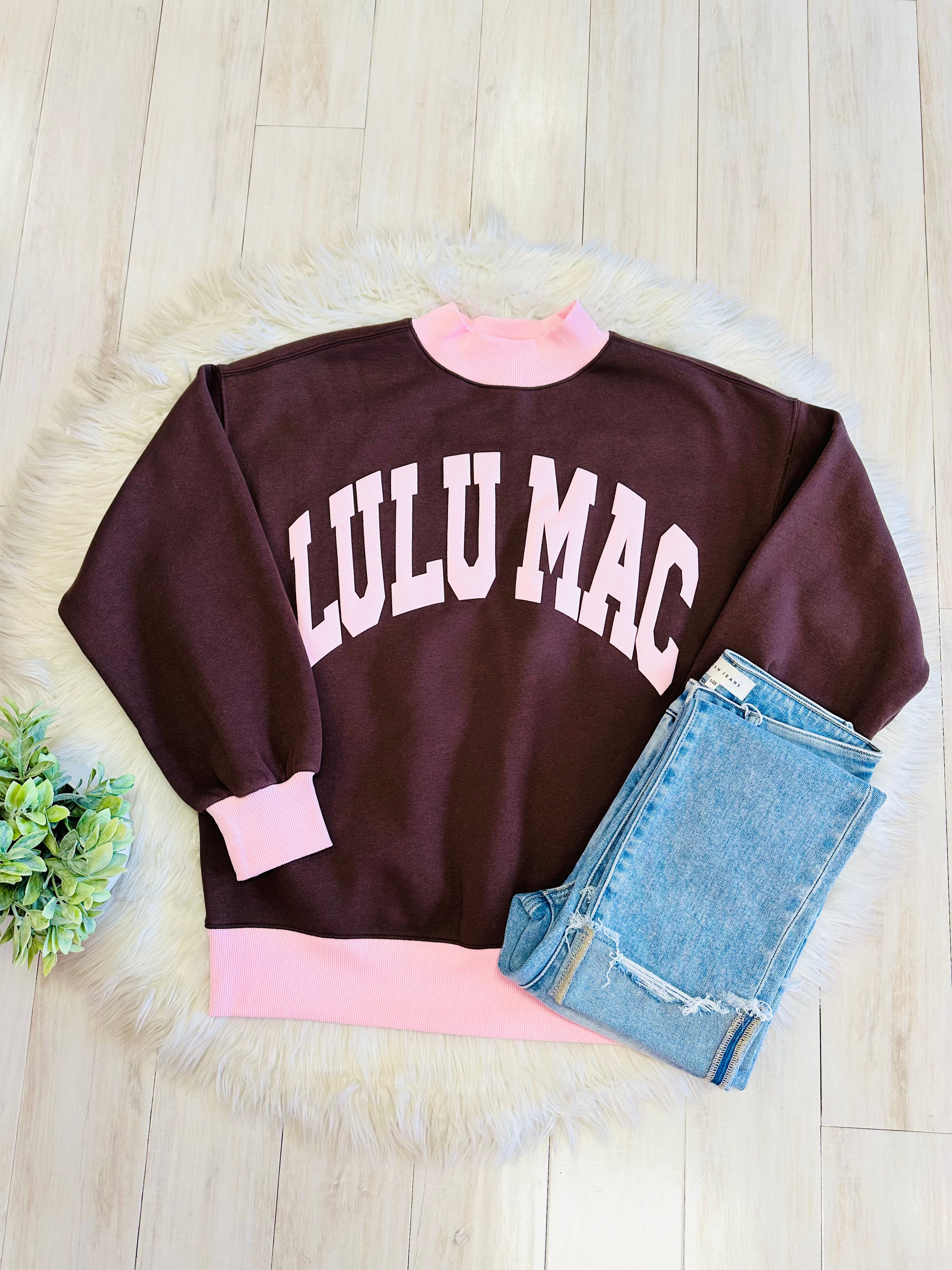 Women’s Lulu Mac Brown & Pink Crewneck Top- Oversized