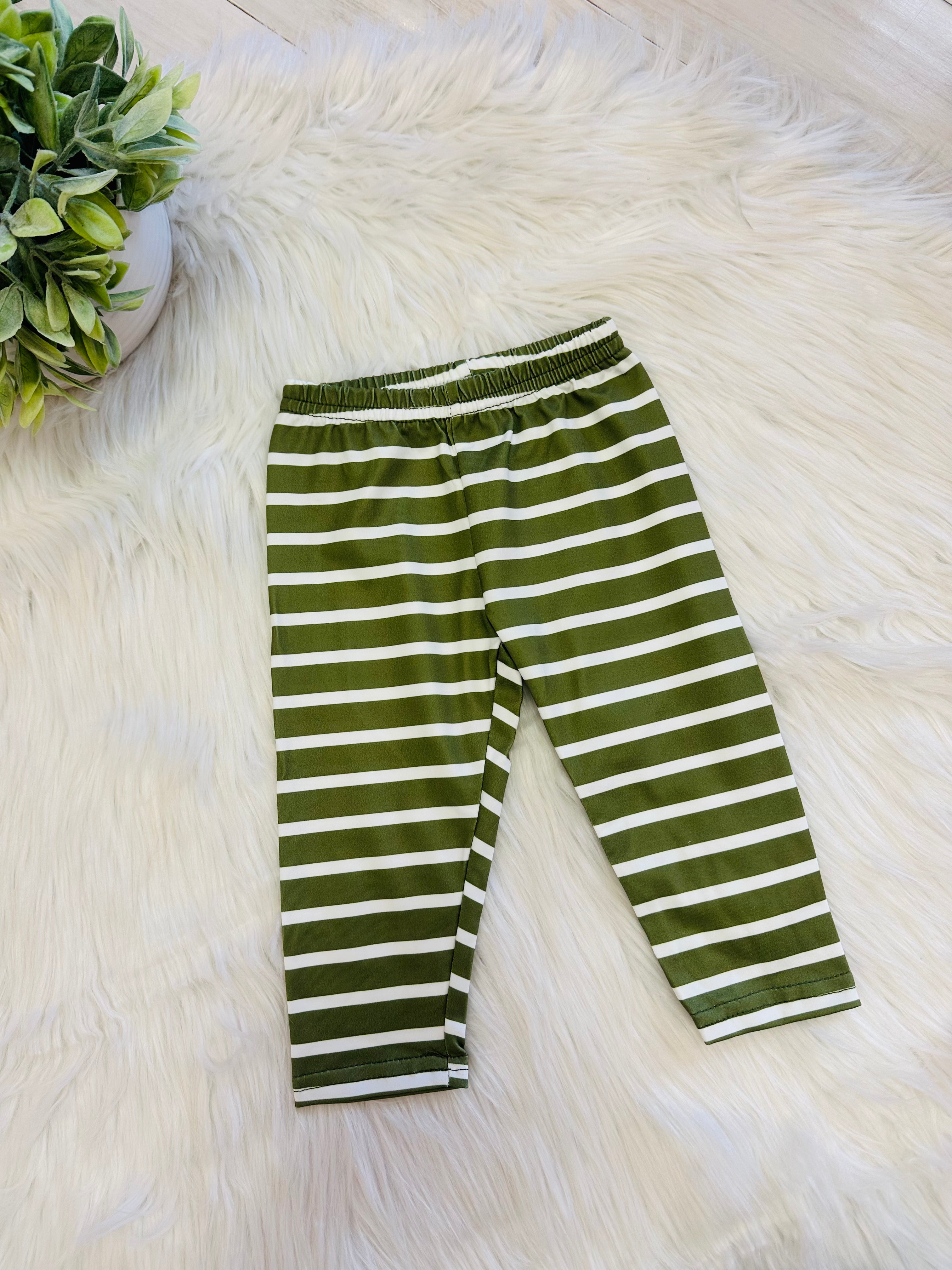Girl’s Red and Green Floral Stripe Pant Set