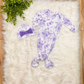 Girl’s Purple Floral Butterfly Knotted Gown and Hat Set
