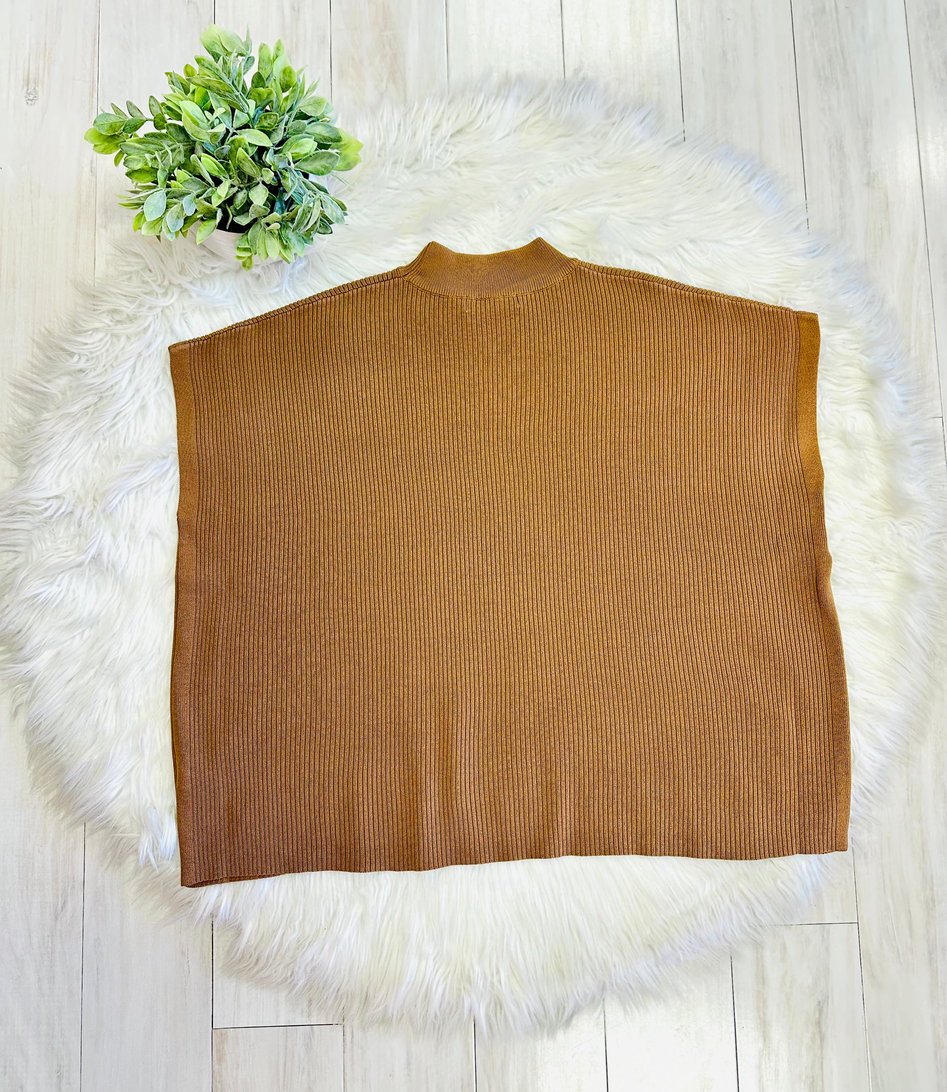 Women’s Deep Camel Mock Neck Top oversized