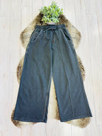 Women’s Charcoal Grey Wide Leg Crop/Petite Pants by Zenana- True to Size