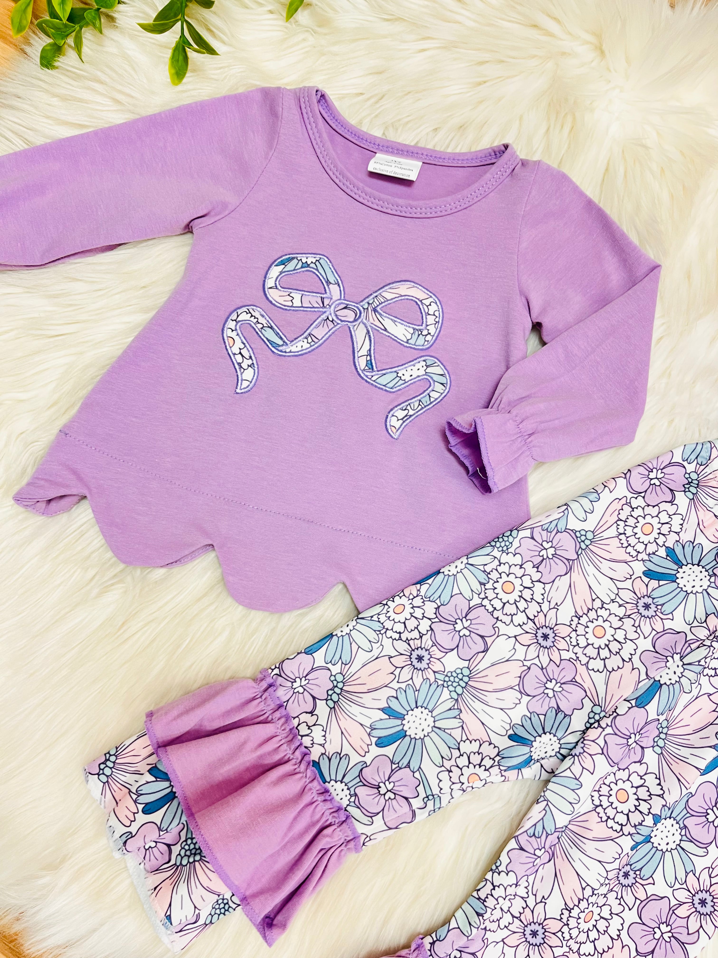Girl’s Purple Floral Bow Outfit