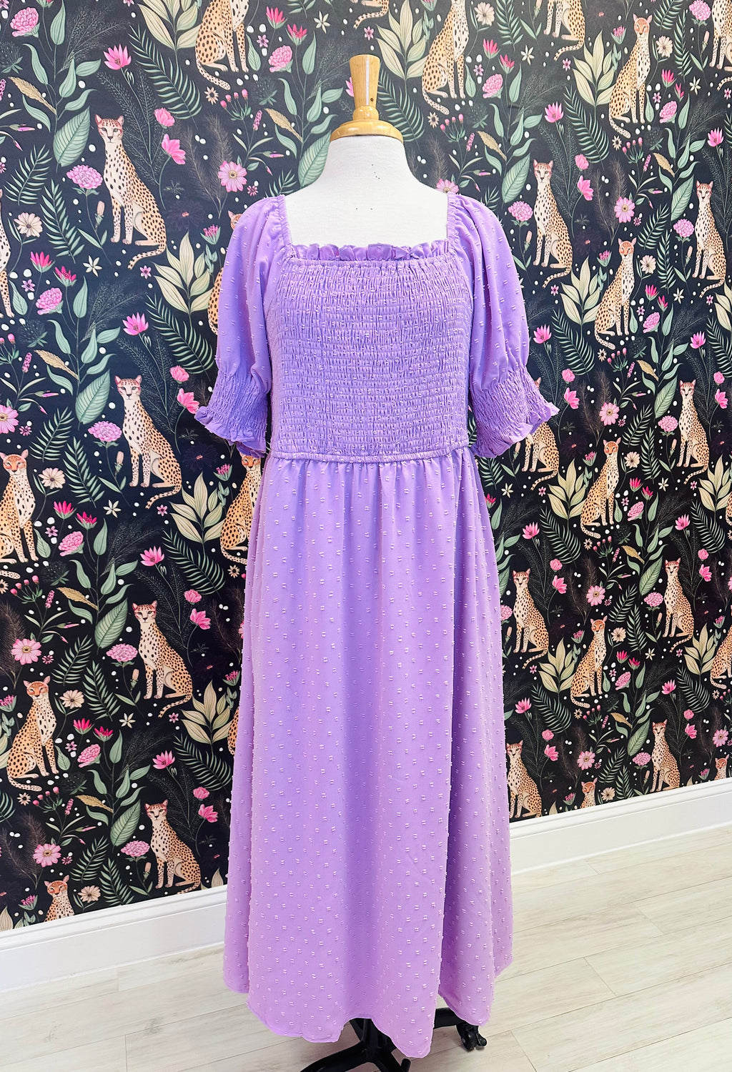 Women’s Evermmee Curvy Purple Dot Pattern Smocked Dress