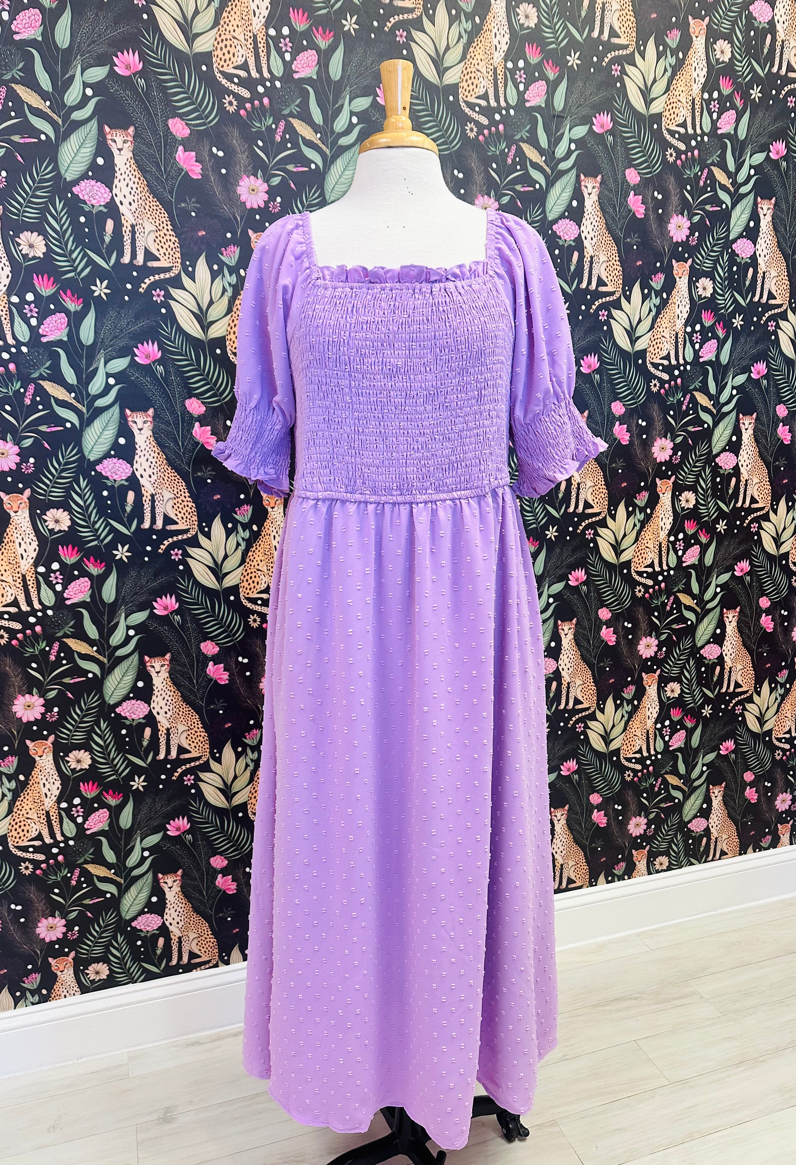 Women’s Evermmee Curvy Purple Dot Pattern Smocked Dress