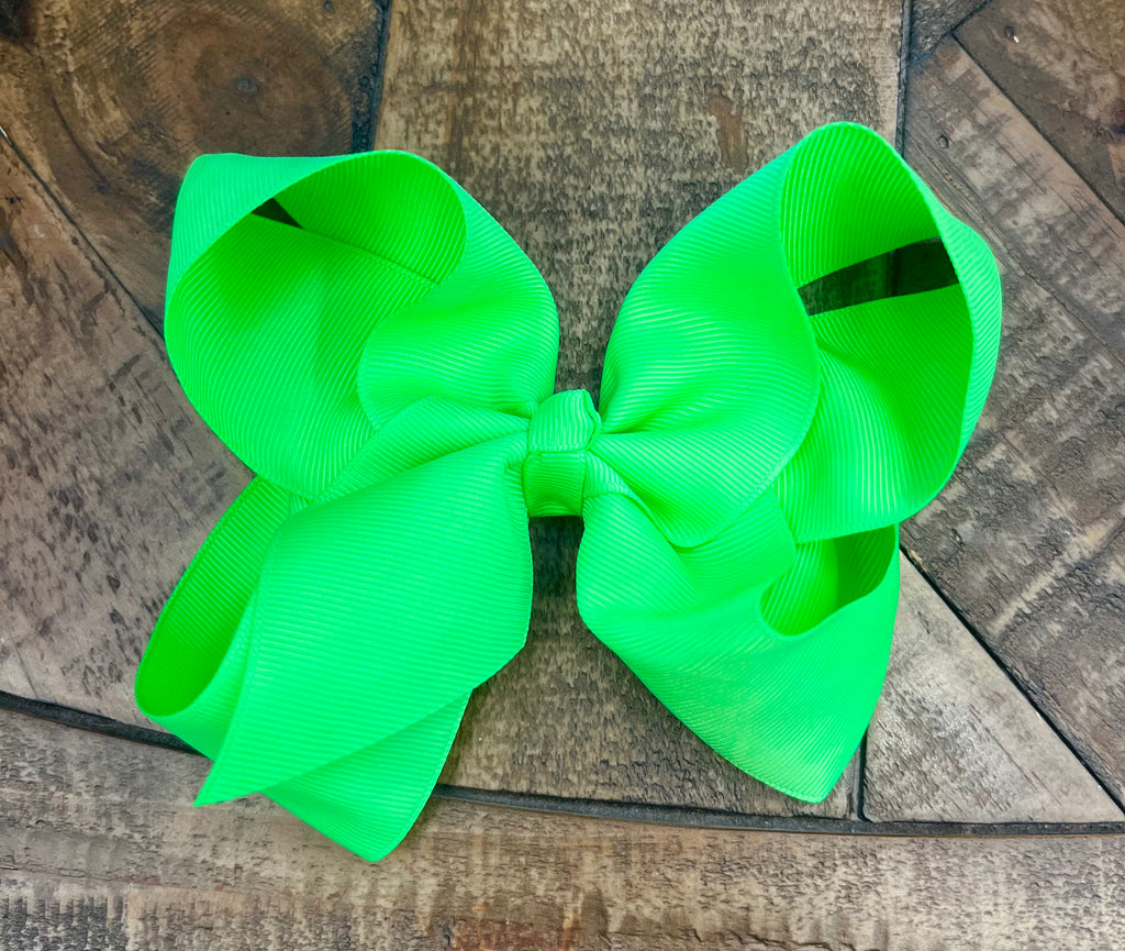 Hair Bow 6” Alligator Clip - Neon Green