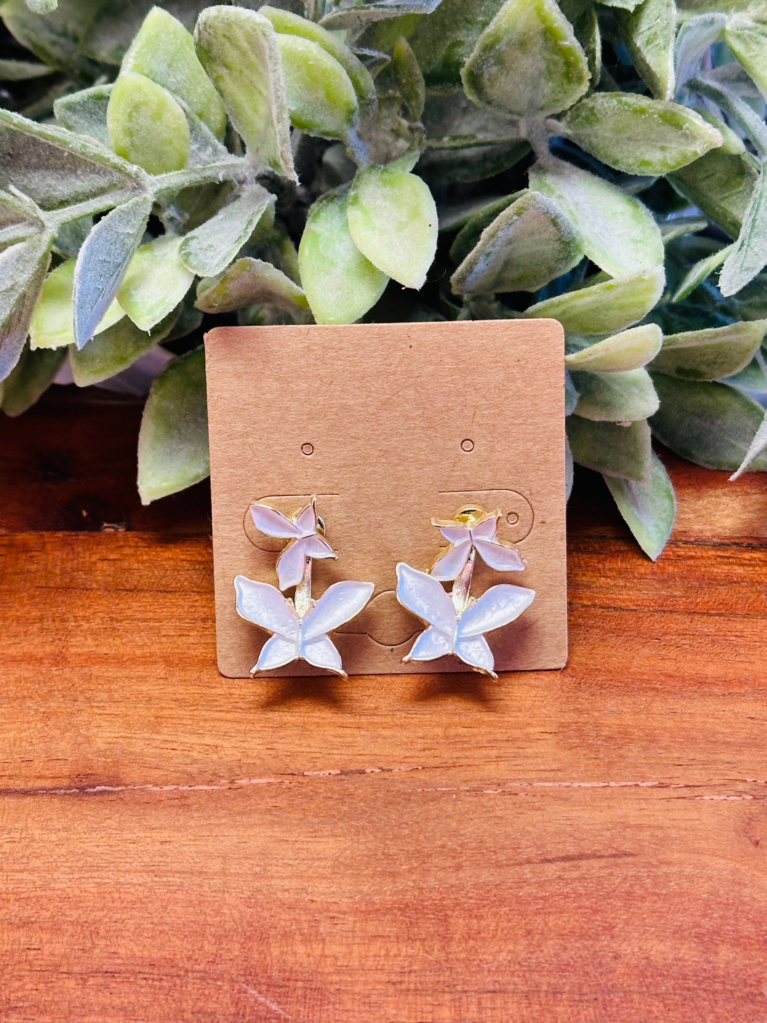 White Butteryfly Drop Earrings
