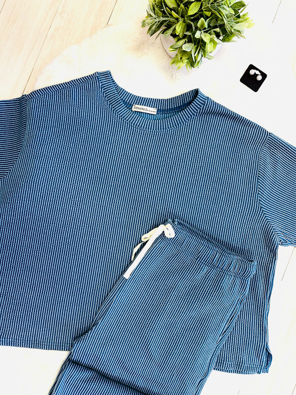 Women’s Zenana Blue Ribbed Set